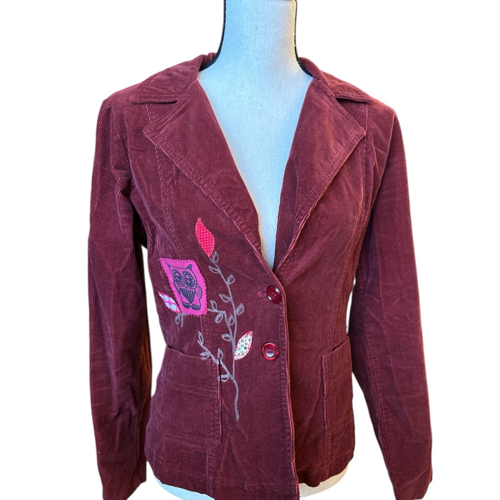 Random Nicole Y2K Corduroy Blazer Rusty Red Embroidered Floral Jacket Small